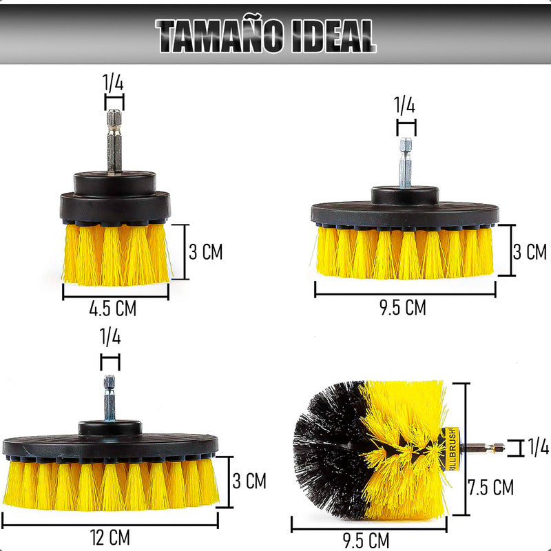 Cepillos De Taladro Multiusos Set 4 Cepillos De Limpieza Amarillo