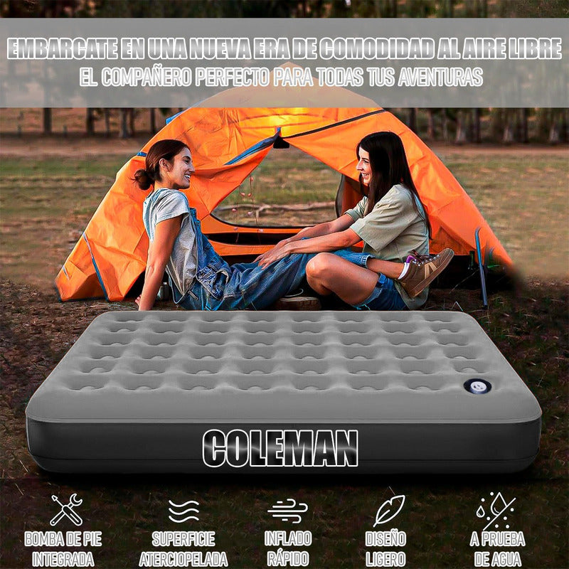 Colchón Inflable Coleman Colchon Con Inflador De Pie Doble Gris