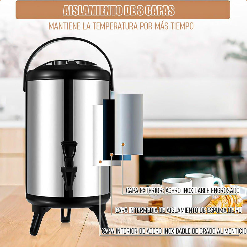 Termo De Agua Caliente Termo Para Cafe Termo Para Agua 12 Lt Plateado/negro