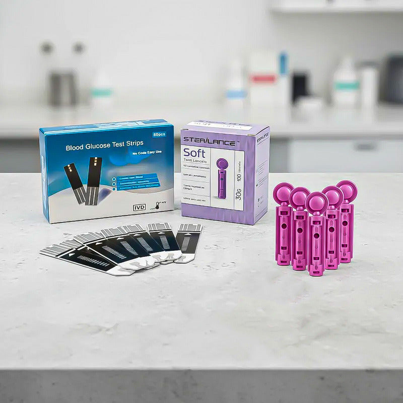 Tiras Reactivas 100 Tiras De Glucosa 100 Lanceta Glucometro Negro