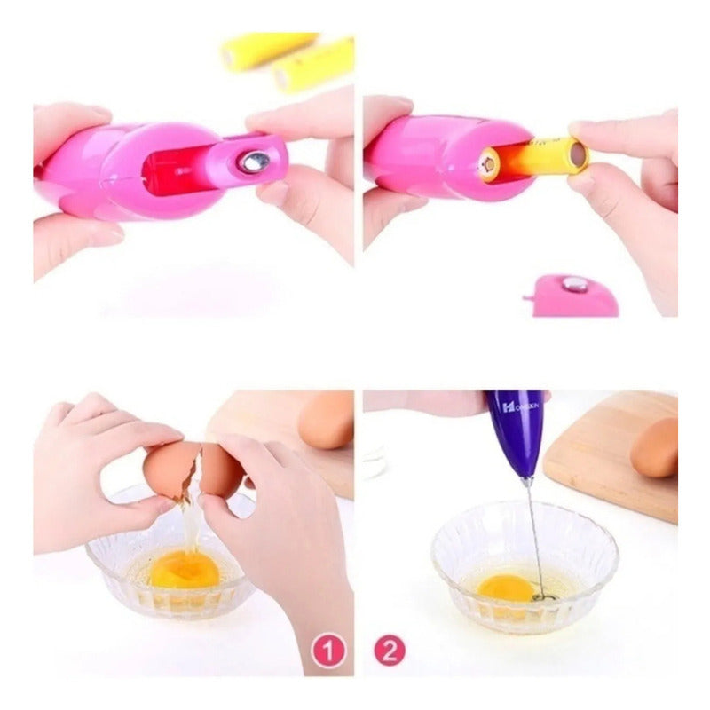 Batidora Manual Okshop Violeta Portátil Para Café Leche Y Huevos