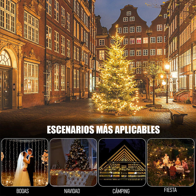 Guirnaldas Luces Solar Hada Luces Led Navidad 10mts 100 Led Calida