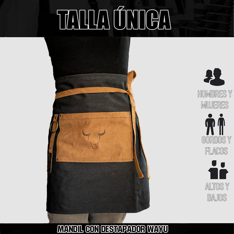 Delantal Parrillero Wayu Pechera Cocina Mandiles Cocina Wayu Negro Destapador