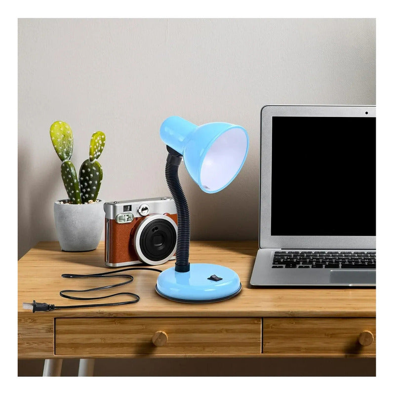 Lampara Escritorio Flexible Lamparas Metalicas Velador Lampara Lectura Lamparas De Escritorio Incandescente Cuello Flexible Metal Lampara Estudio Led Mesa Halogena E27 Azul Okshop
