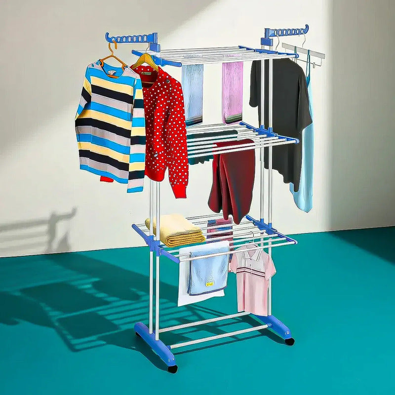 Tendedero Okshop Vertical Plegable Con Ruedas Y 3 Niveles, Para Secar Ropa Blanco