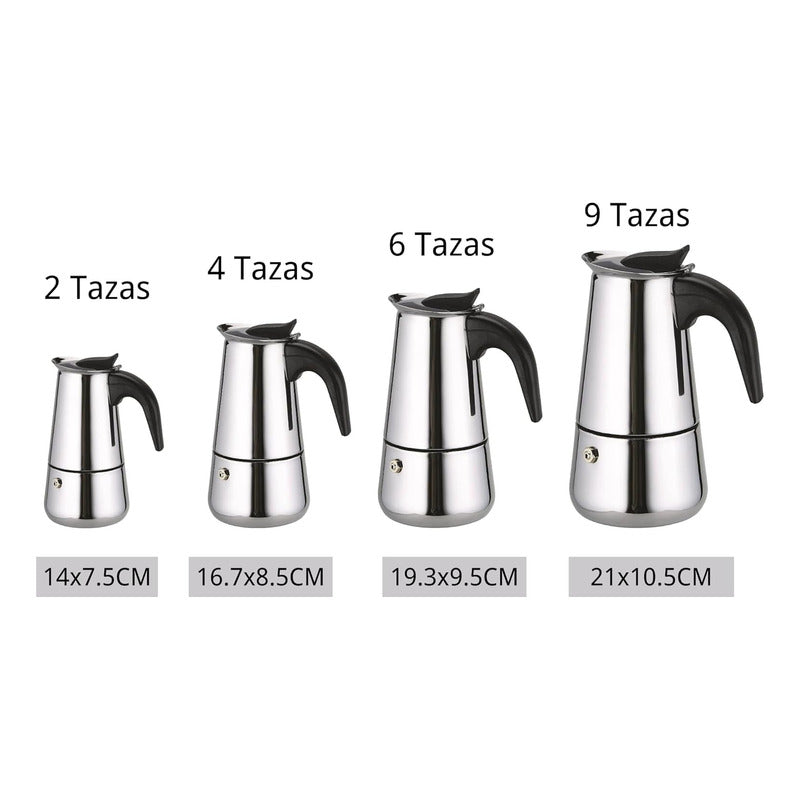 Cafetera Italiana Acero Inoxidable Capacidad 4 Tazas Express Plateado