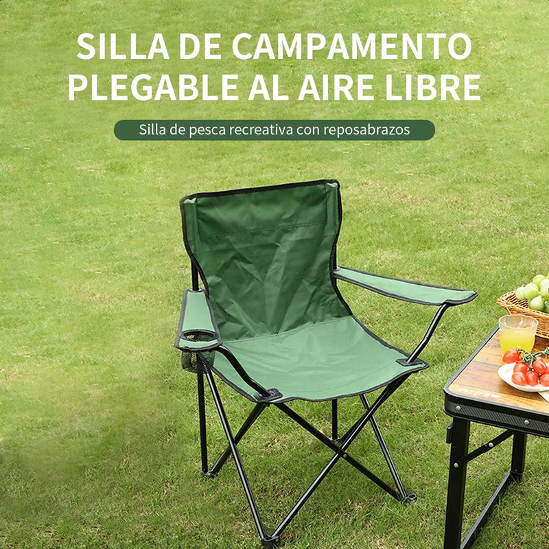 Silla Plegable Silla De Playa Camping Porta Vaso Portatil