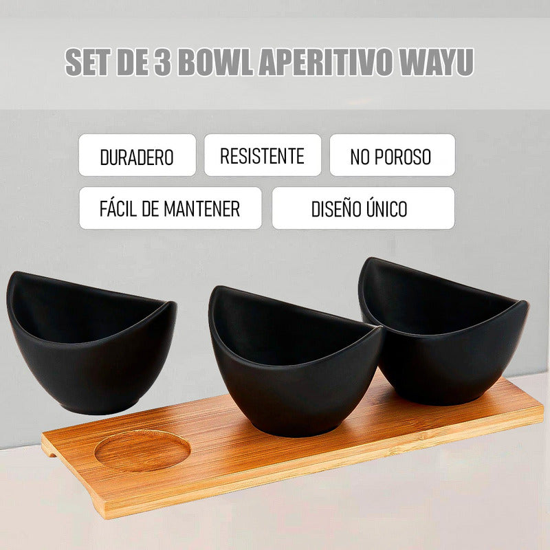 Bowl De Caramica Cuencos Aperitivo Set 3 Bowl Aperitivo Wayu Negro