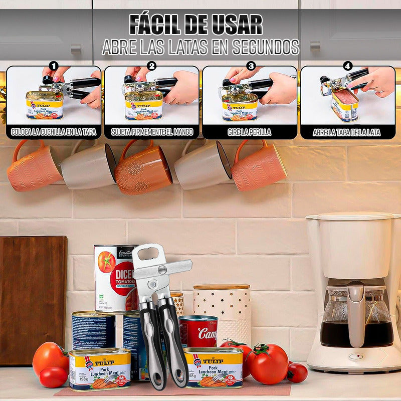 Abridor Latas Abrebotellas Manual De Acero Pack 2 Abrelatas Acero Inoxidable