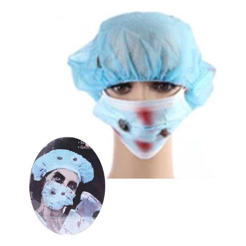 Mascarilla Y Gorro Sangriento Fiestas Disfraz Halloween Azul