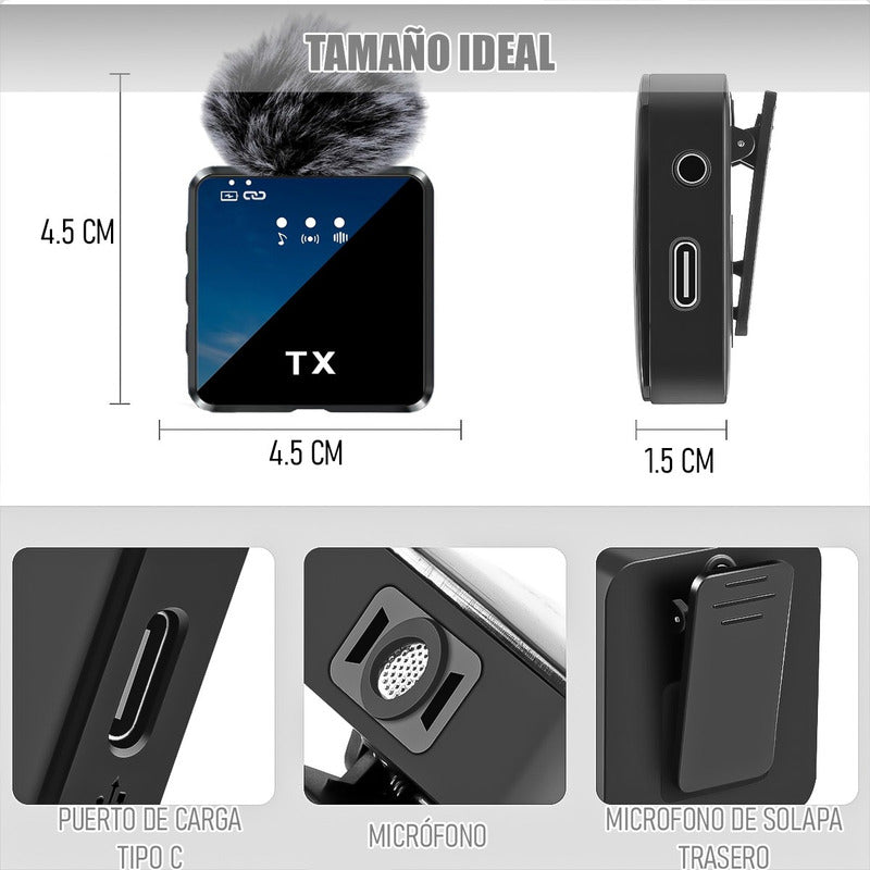 Micrófono Inalámbrico Dual Micrófono Lavalier Inalámbrico Negro