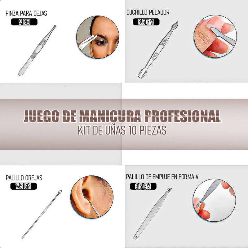 Kit De Manicura Y Pedicura Juego 10 Pcs Manicura Profesiona