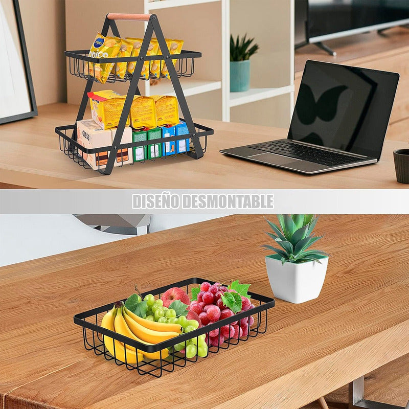Cesto De Frutas Metalico Frutero Mesa Cesto Frutas 2 Niveles Negro