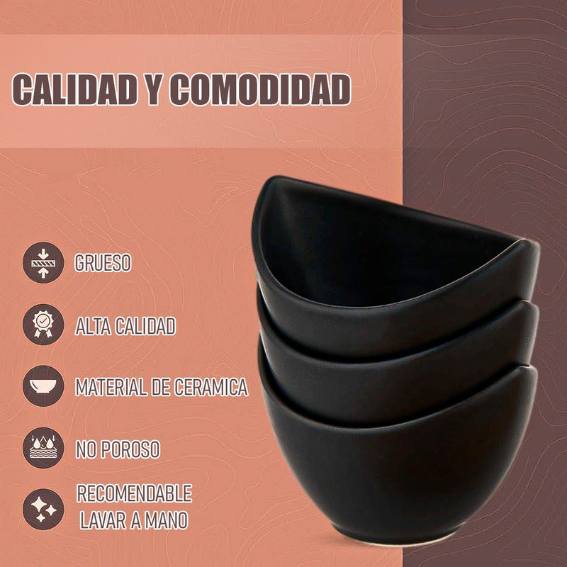 Bowl De Caramica Cuencos Aperitivo Set 3 Bowl Aperitivo Wayu Negro