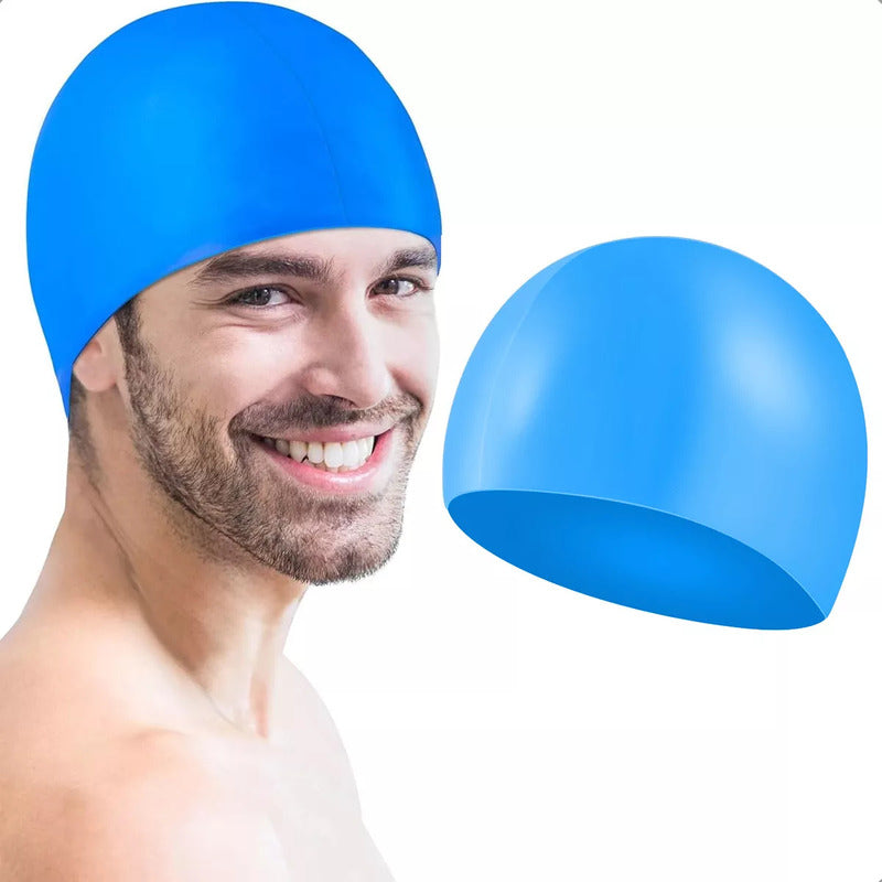 Gorro De Natación De Silicona Okshop Azul, Talle Único Para Adultos Liso