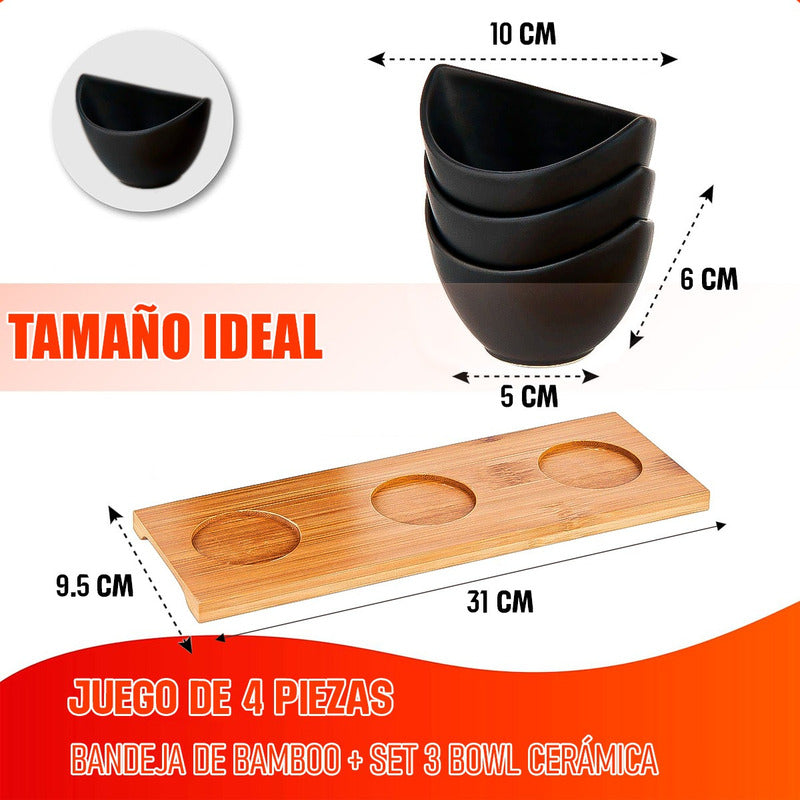 Bowl De Caramica Cuencos Aperitivo Set 3 Bowl Aperitivo Wayu Negro