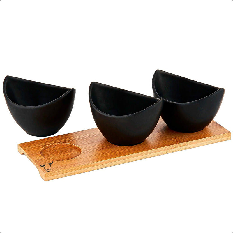 Bowl De Caramica Cuencos Aperitivo Set 3 Bowl Aperitivo Wayu Negro