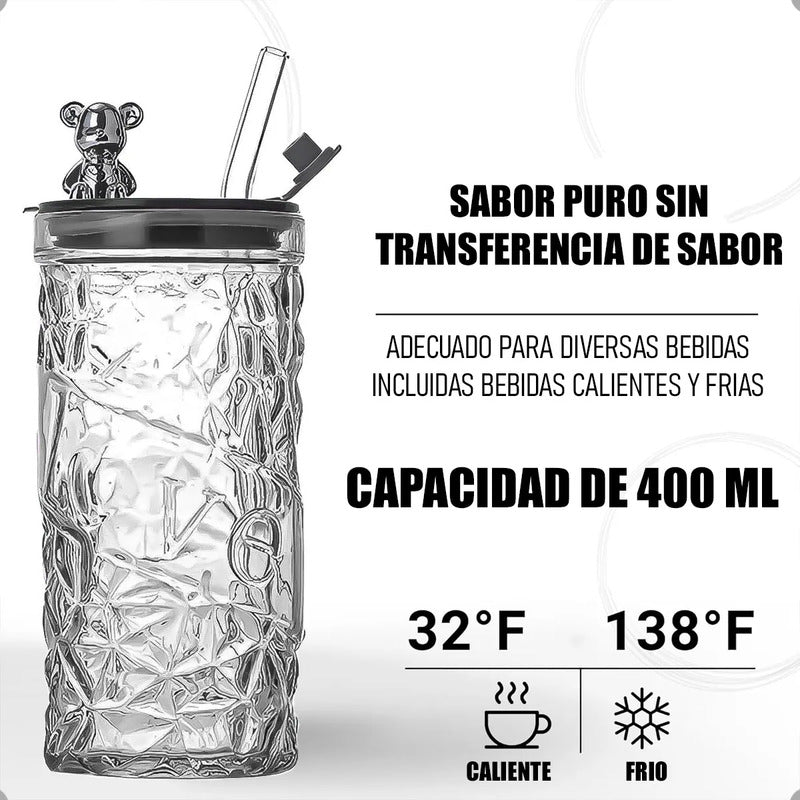 Vasos De Vidrio Vaso De Bebida Con Bombilla 400 Ml Vasos Reutilizables 400ml Vidrio Transparente Pack 2 Vasos Personalizados Vaso Con Tapa Y Bombilla Color Naranja Okshop
