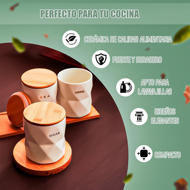Set 3 Contenedores Hermeticos Frascos Hermeticos Ceramica Blanco