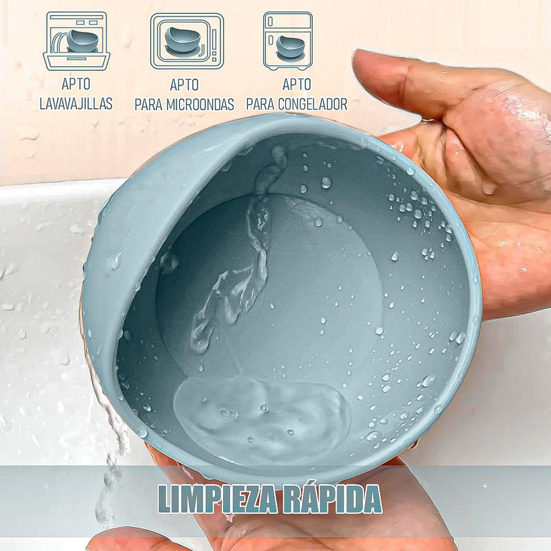 Plato Silicona Bebe Tazon Silicona Bebe Pack 2 Bowl Silicona Azul Lisa