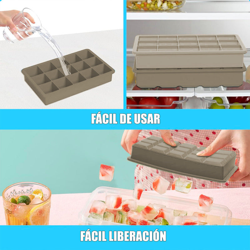 Pack X2 Molde Hielo Cubetas De Hielo Bandeja Silicona Hielo Marrón