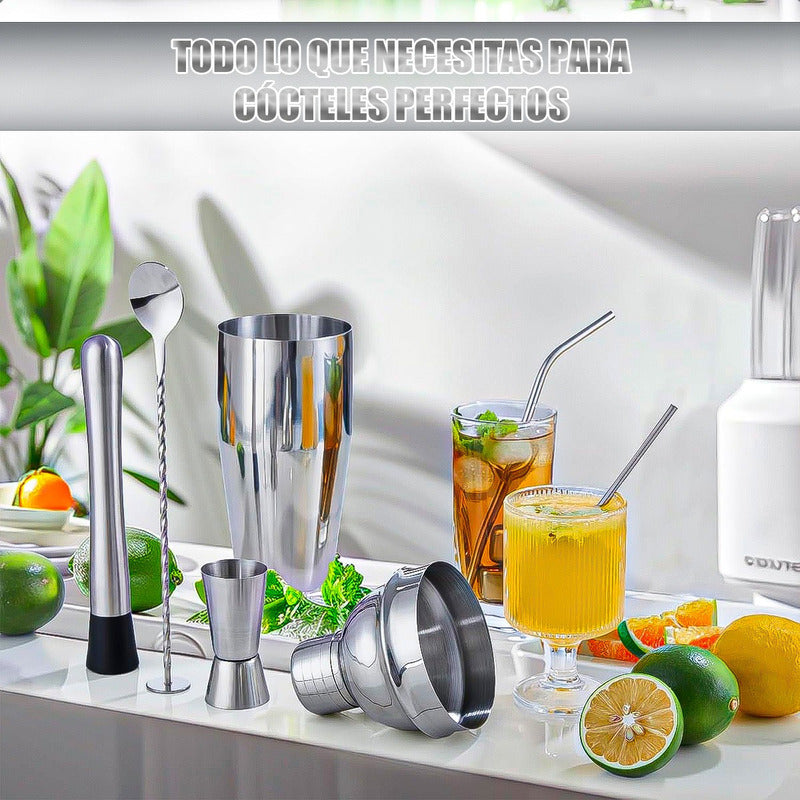 Kit De Coctelería Coctelera Profesional Kit Coctelería 22pcs Plateado