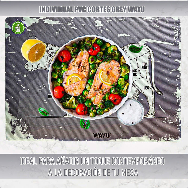 Individual Para Mesa Wayu Individuales Rectangulares Plato Gris