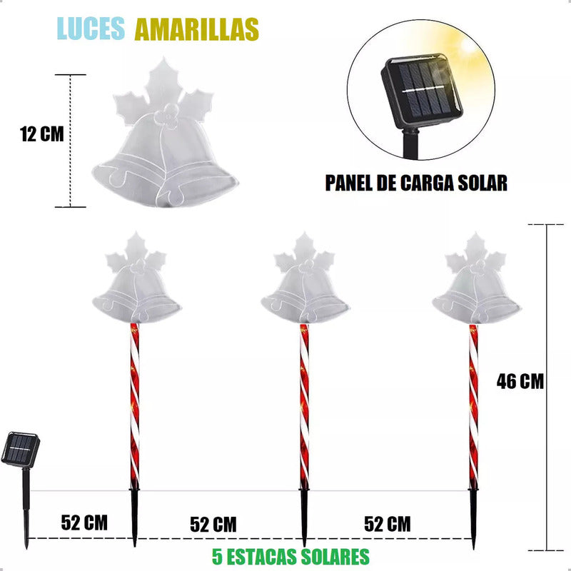 Pack X5 Estacas Navideñas Led 2,6 M Luces Navidad Exterior Solares Campana/cálida Luces Navidenas Solares Campana/cálida Luces Navideñas Estacas Solares Luces Navidad Solar Okshop