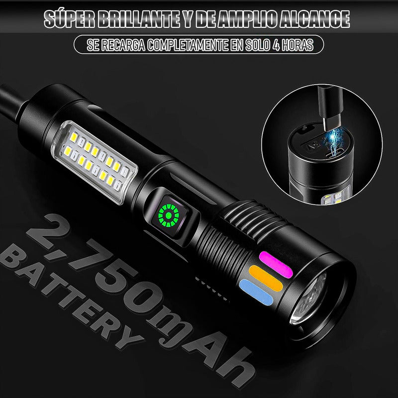 Linterna Recargable Linterna Led Pack 2 Linterna Tactica Led Blanco/rojo Negro