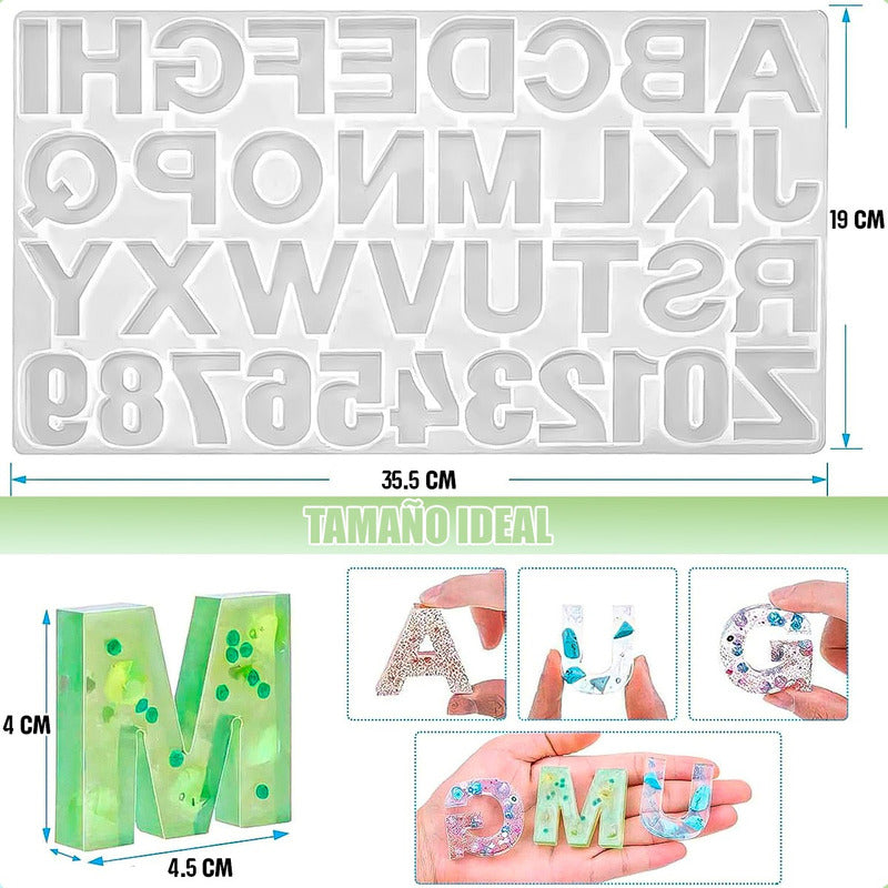 Molde Silicona Letras Números Moldes Repostería Transparente Blanco