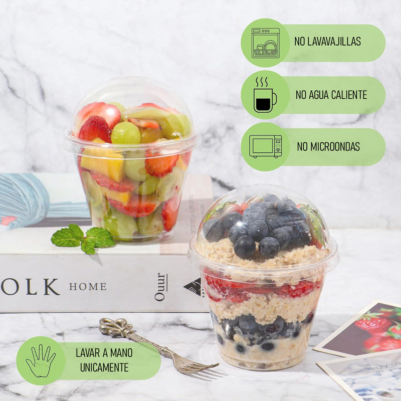 Pack X50 Vasos Acrilico Para Postre Con Tapa Pocillos 210ml Transparentes