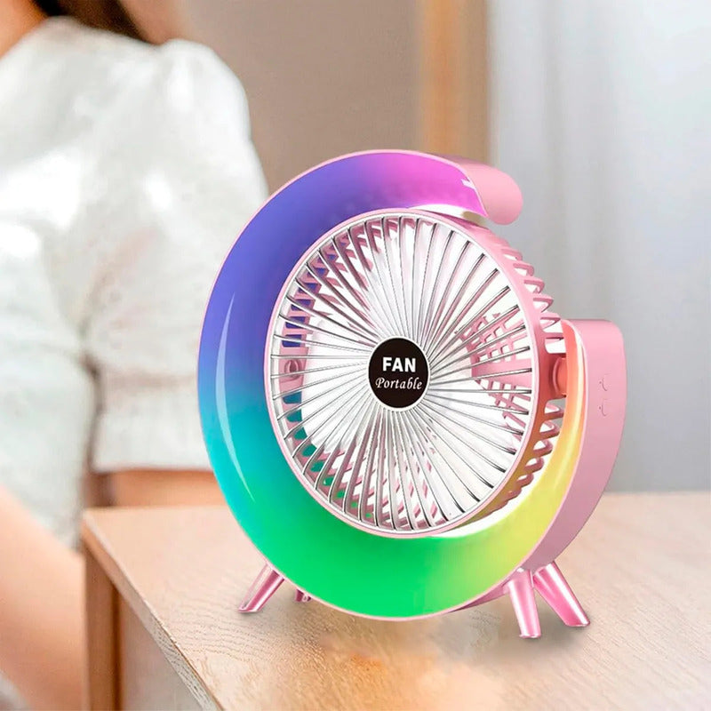 Ventilador Portátil Okshop Usb Con Luz Led, Para Escritorio Y Camping Verde