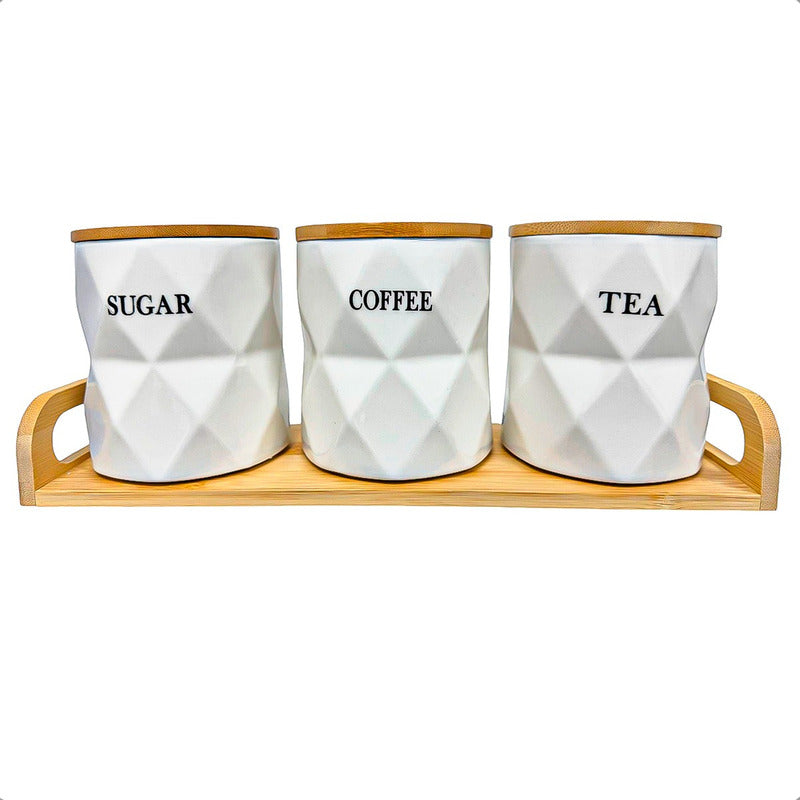 Set 3 Contenedores Hermeticos Frascos Hermeticos Ceramica Blanco