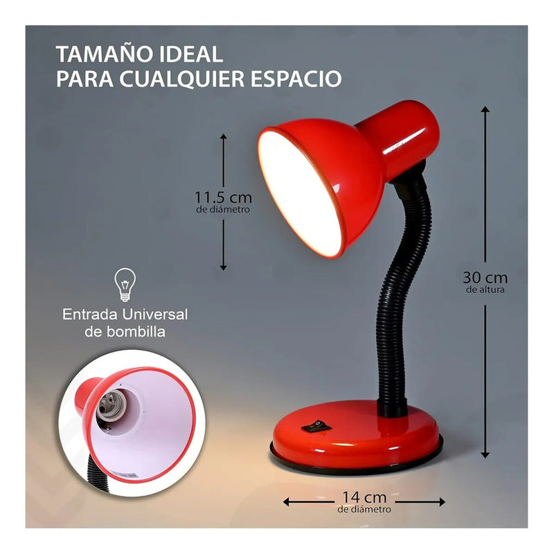 Lampara Escritorio Flexible Lamparas Metalicas Velador Lampara Lectura Lamparas De Escritorio Incandescente Cuello Flexible Metal Lampara Estudio Led Mesa Halogena E27 Rojo Okshop