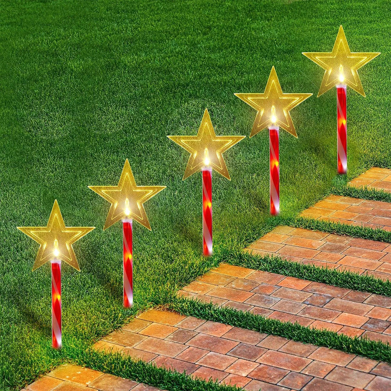 Pack X5 Luces Navidad Exterior Solares Estaca Navieña Estrella Calida Luces Navideñas Estacas Solares Luces Navideñas Solares Estrella Calida Luces Navidad Solar Okshop