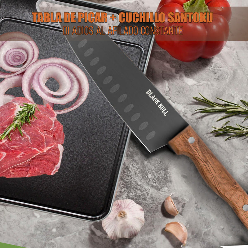 Set Tabla De Picar+cuchillo Santoku Cuchillo Carnicero Tabla Diseño Tabla/cuchillo