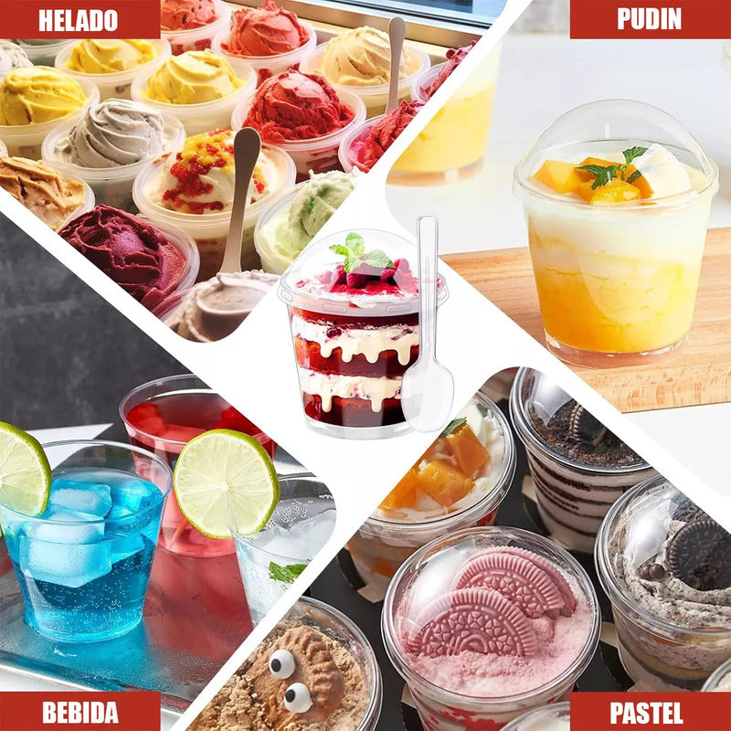 Pack X50 Vasos Acrilico Para Postre Con Tapa Pocillos 210ml Vasos Acrilico Desechable 210m Vasos Para Postres + Tapa Pocillos Vasos Acrilicos Postres Y Frutas Vasos Postres Multifuncional Okshop