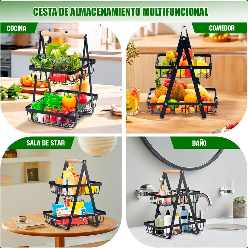 Cesto De Frutas Metalico Frutero Mesa Cesto Frutas 2 Niveles Negro