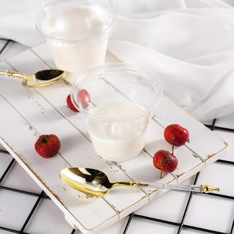 Pack X50 Vasos Acrilico Para Postre Con Tapa Pocillos 210ml Vasos Acrilico Desechable 210m Vasos Para Postres + Tapa Pocillos Vasos Acrilicos Postres Y Frutas Vasos Postres Multifuncional Okshop