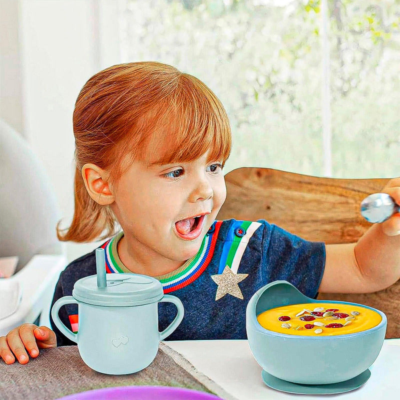 Plato Silicona Bebe Tazon Silicona Bebe Pack 2 Bowl Silicona Azul Lisa