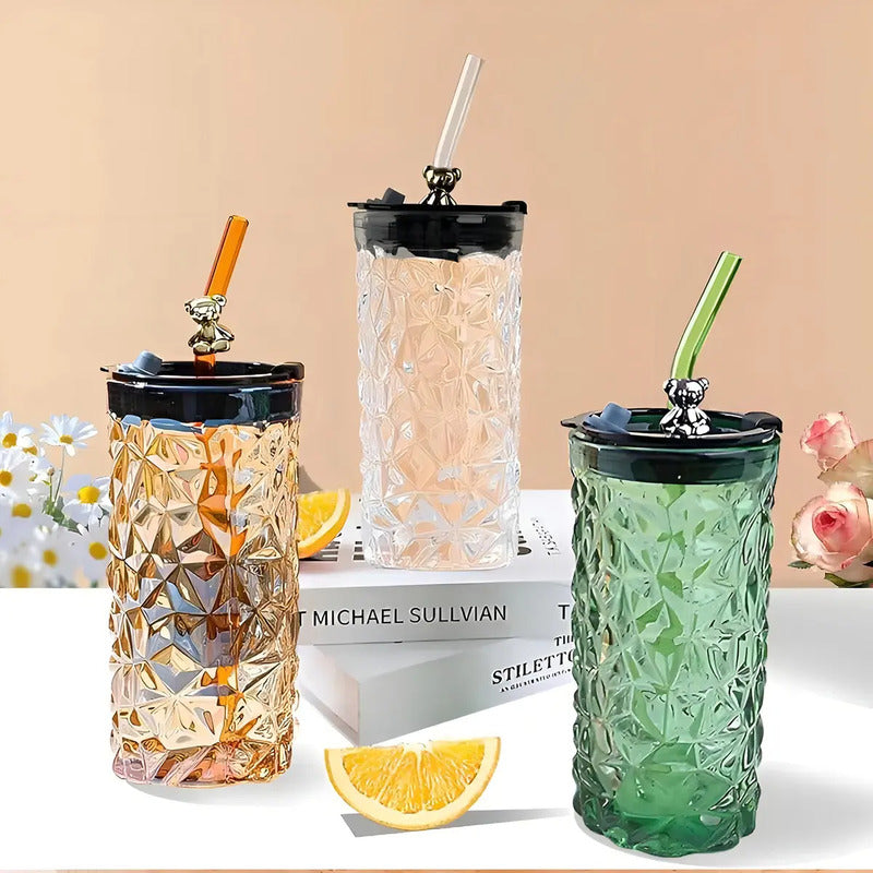 Pack X2 Vasos De Vidrio Arcashopping Con Tapa Y Bombilla 400ml Blancos