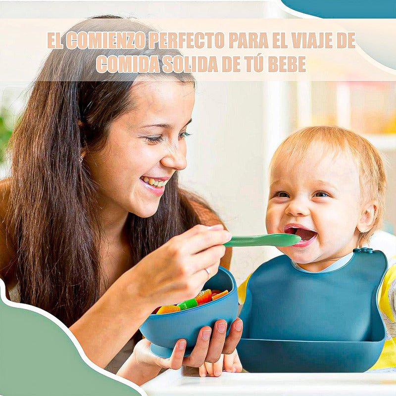 Plato Silicona Bebe Tazon Silicona Bebe Pack 2 Bowl Silicona Azul Lisa
