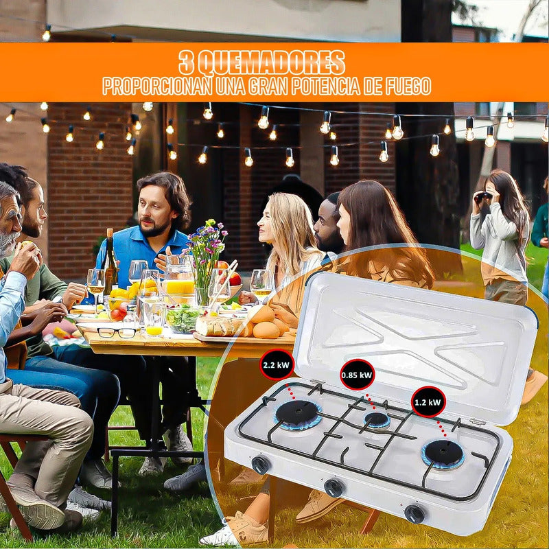 Cocinilla A Gas Camping Cocina Portatil 3 Plato Cocinillas Cocinilla Gas Llama Ajustable Cocinilla Portatil 3 Quemadores Aire Libre Cocinillas Camping Cocina De Camping Superficie Esmalte Okshop