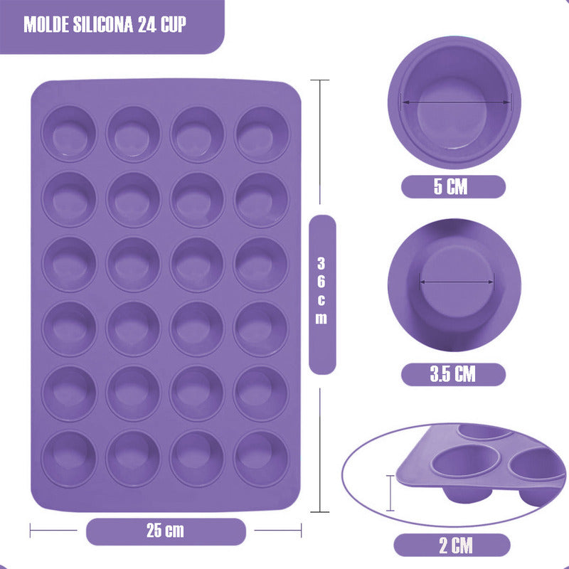 Pack 2 Molde Silicon Reposteria Moldes Cupcakes 24 Cup Horno