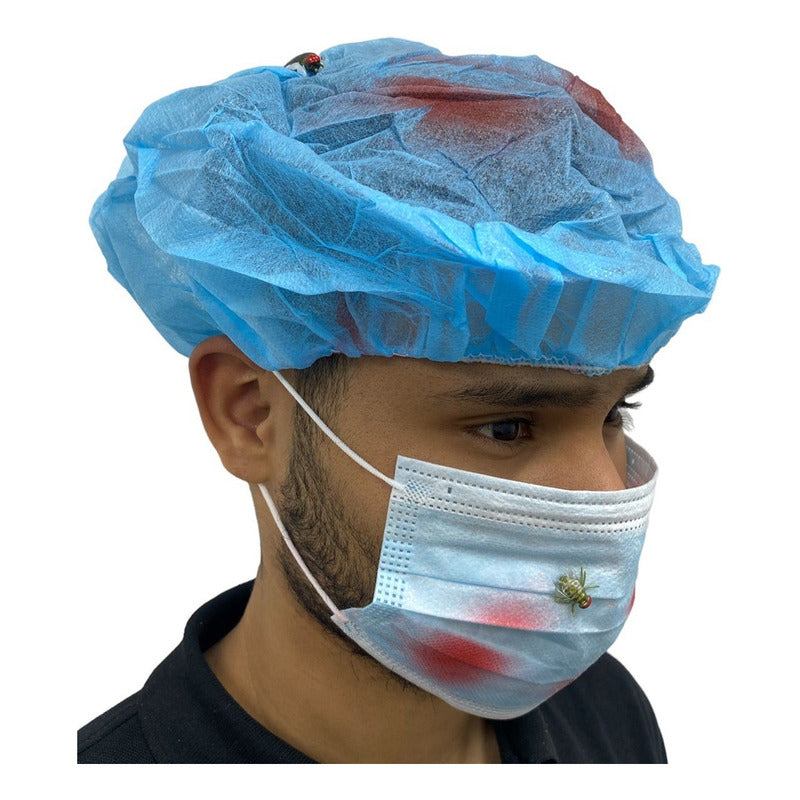 Mascarilla Y Gorro Sangriento Fiestas Disfraz Halloween Azul