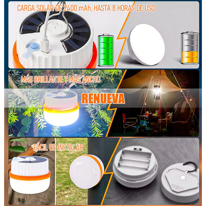 Lamparas Para Camping Lampara Solar Recargable Lampara Led Impermeable Lamparas Solares Para Camping Abs 3.7v Aire Libre Ip65 Lampara Camping Solar 150w 380lm Usb 3 Modos Luz Okshop