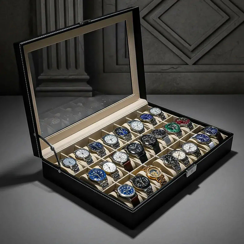 Porta Relojes Organizador De Reloj Caja De Reloj 24 Piezas Okshop Caja De Reloj Con 24 Ranuras Cajara Organizadora De... Negro