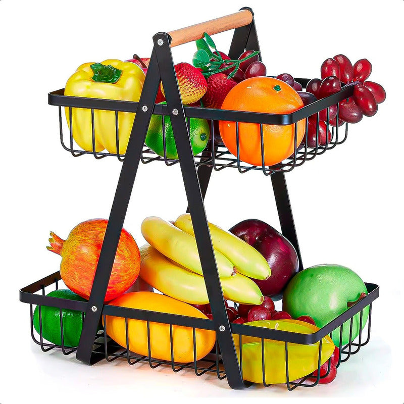 Cesto De Frutas Metalico Frutero Mesa Cesto Frutas 2 Niveles Negro