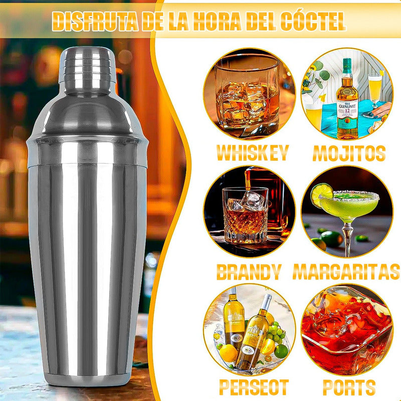 Kit De Coctelería Coctelera Profesional Kit Coctelería 22pcs Plateado