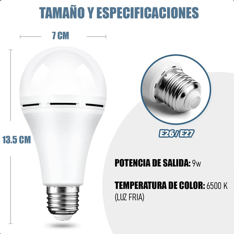Ampolleta Recargable Ampolleta E27 Ampolleta Emergencia 9w Blanco Frío